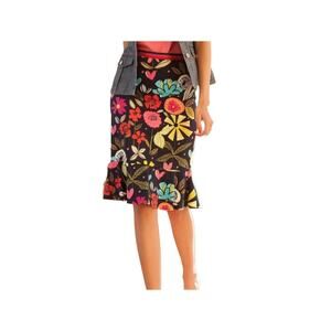 Trina Turk Alina Skirt Womens Size 4 Navy Floral Bright Pencil Pleated Hem Lined